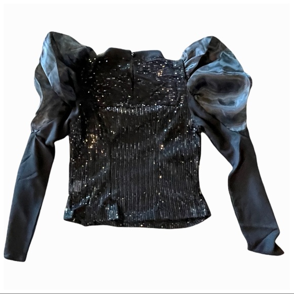 🎁 The Fotina Black Sequin Dramatic Tulle Sleeve Top - Picture 5 of 6